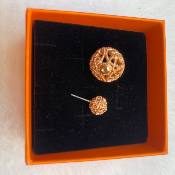 NIB Double sided Rose gold color Filigree ball studs/Front-Back Earrings - Picture 6 of 10